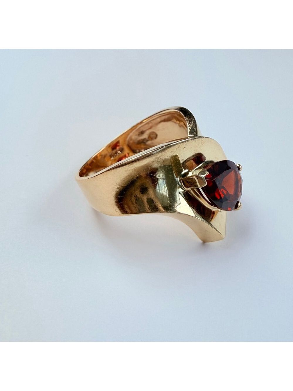Estate 10k Solid Yellow Gold 1.87 CT Natural Garnet Hyper Modernist Ring Size 7 - Picture 6 of 12